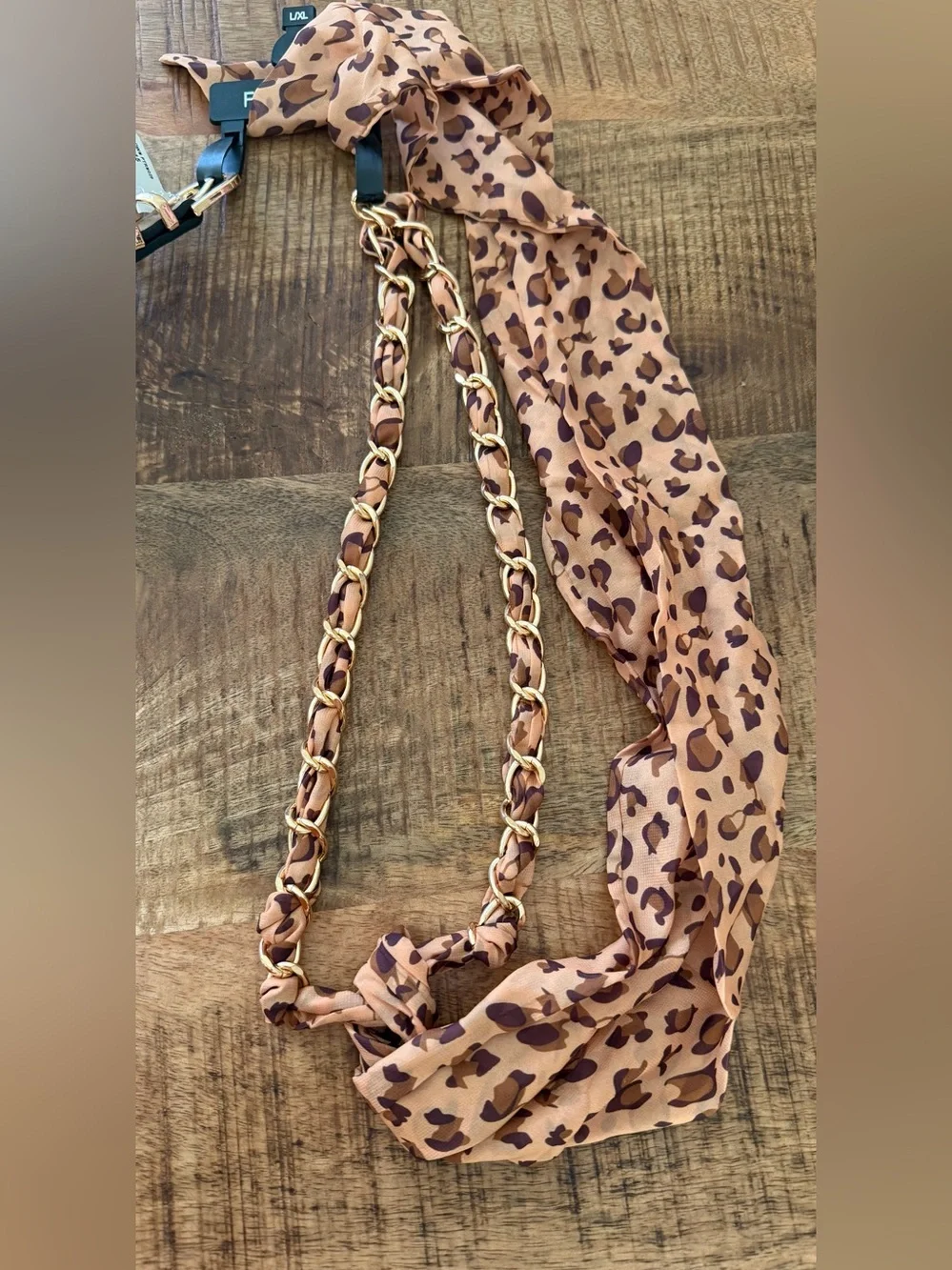 Forever 21 Leopard Print Scarf and Tortoiseshell Accent Duo Belt Set Size L/XL